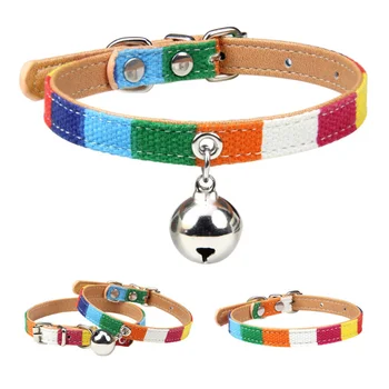 XS/ S/ M Красочный кожаный кошачий ошейник с колокольчиком, ожерелье для щенков, ошейники для домашних животных для кошки чихуахуа, шейный ремень, товары для домашних животных