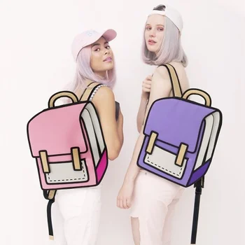Женский рюкзак в стиле 3D-прыжка с рисунком из мультфильма, задняя сумка, сумка-мессенджер с комиксами, милые студенческие сумки, унисекс, рюкзаки-боло