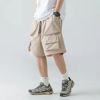 Летние мужские шорты-карго в японском стиле с несколькими карманами Y2k Harajuku, свободные рабочие брюки на завязках для мужчин, уличная повседневная одежда