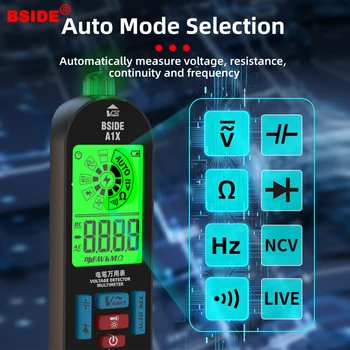Профессиональный Цифровой Мультиметр BSIDE A1X Для зарядки Smart Voltage Teste с Автоматическим Вызовом Емкости Переменного постоянного Тока Ом, Диод, Гц, NCV, Ручка, Тестер В режиме реального Времени