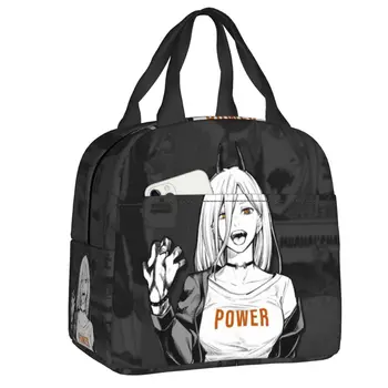 Изолированная сумка для ланча Chainsaw Man Power Manga Многоразовый термоохладитель Ланч-бокс для кемпинга, путешествий, пикника, пакеты-контейнеры для еды