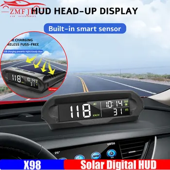 X98 Солнечный HUD для всего автомобиля, беспроводной головной дисплей, Солнечная зарядка, Цифровой GPS-спидометр, сигнализация о превышении скорости, Расстояние, Высота