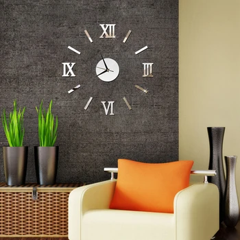 Современные римские настенные часы для интерьера своими руками, 3D акриловые зеркальные наклейки на стену, кварцевые часы, часы для гостиной, настенные наклейки для домашнего декора