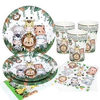 Тема животных джунглей Одноразовая посуда Декор Сафари на День рождения Детский Душ Wild One Посуда для 1-го Дня рождения Suppiles
