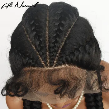 Синтетические парики с плетением в длинную коробку, кружевные косички, парик с двойной голландской оплеткой Cornrow, парик с волосами младенца для чернокожих женщин