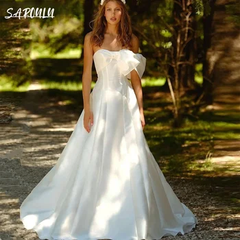 Современное атласное свадебное платье на одно плечо трапециевидной формы, простые модные платья для невесты, Шикарное свадебное платье для новобрачных большого размера