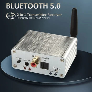 2-в-1 Bluetooth-адаптер Передатчик-приемник Bluetooth AUX 5.0 Беспроводной 3,5-мм адаптер Стерео A2DP для наушников, телевизора, автомобильного аудио
