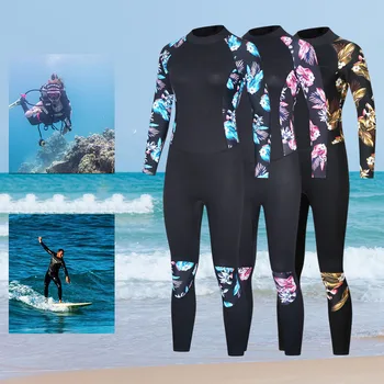 Женский водолазный костюм с длинным рукавом и принтом 2 мм, модный костюм для подводного плавания, сохраняющий тепло, УФ-изоляция, купальники для парусного спорта и серфинга, плюс размер