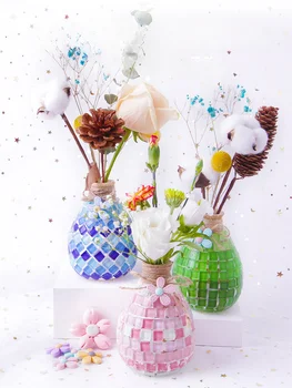 Детские мозаичные вазы и букеты ко Дню учителя, набор материалов ручной работы, подарочные игрушки для детского сада