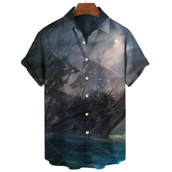 Мужская рубашка Ghost Pirate Ship с 3D принтом Санта-Клауса, топ с короткими рукавами, рубашки для пляжных вечеринок, мужская одежда, свободная гавайская мужская футболка