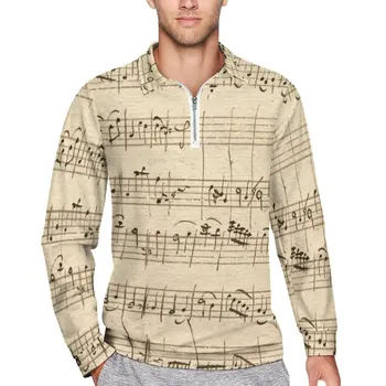 Музыкальные рубашки-поло, мужская повседневная рубашка с нотной песней, осенние футболки оверсайз с графическим рисунком с длинным рукавом и трендовым воротником