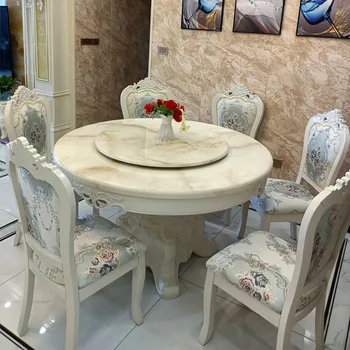Европейский мраморный обеденный стол и стул комбинированный круглый стол из слоновой кости белого мрамора обеденный стол из массива дерева домашний с поворотным столом