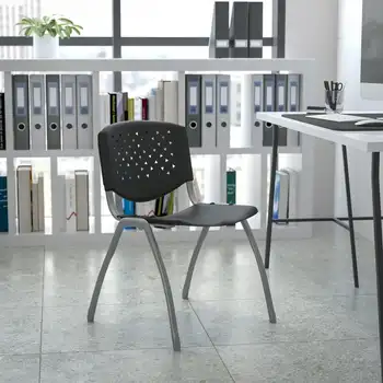 Серия HERCULES 880. Вместительный Черный Пластиковый стул с каркасом из титана серого цвета с порошковым покрытием