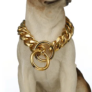 Ошейник-цепочка из титановой стали 19 мм, высококачественный Золотой ошейник из нержавеющей стали для крупных собак, аксессуары для собак Perro 10A