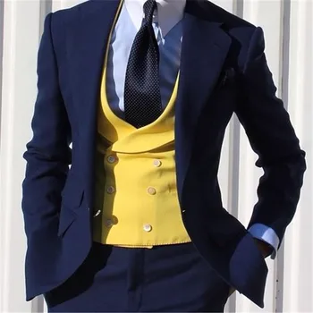 Желтый Двубортный свадебный жилет, мужские жилеты, приталенный крой, новейший дизайн, модные мужские жилеты в британском стиле