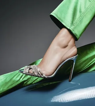 Высококачественные Элегантные простые женские туфли на заостренной шпильке с украшением в виде кристаллов, классические модные женские сандалии для вечеринок, банкетов