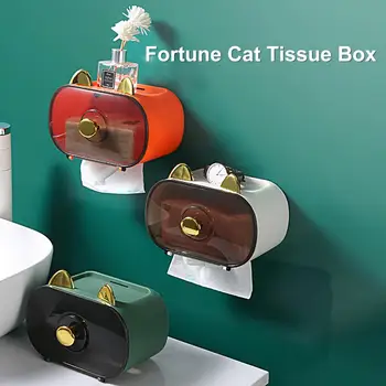 Коробка Для Салфеток Настенная Безударная Прочная Клейкая Fortune Cat Прочный Несущий Держатель Для Гостиничной Водонепроницаемой Коробки Для Туалетной Бумаги