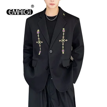 Костюм Унисекс с вышивкой, пальто, блейзер, мужская уличная одежда, модные Свободные повседневные Винтажные блейзеры, мужские Японско-Корейские трендовые пиджаки