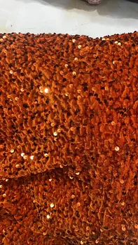 Оранжевая бархатная кружевная ткань 2023 года, высококачественная африканская швейцарская пряжа, вышивка 3D сеткой с блестками, 5 ярдов, праздничное свадебное платье для вечеринок