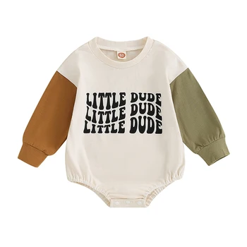 Свитшоты для маленьких мальчиков и девочек, комбинезоны с буквенным принтом контрастного цвета, комбинезоны для младенцев с длинными рукавами, осенняя одежда для малышей, боди