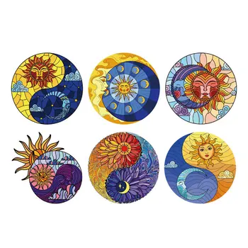 Модный круглый узор из цветного стекла с изображением Солнца, Луны, сердца, Виниловые наклейки для глажки с теплопередачей, декор для футболок своими руками
