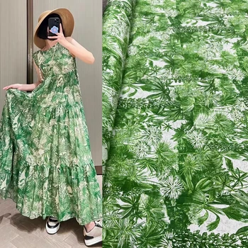 Летняя Удобная Прохладная Дышащая Зеленая кокосовая пальма, Крепдешиновая шелковая ткань, Модное темпераментное платье с юбкой-полукругом, Дизайн Div