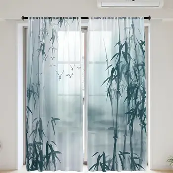 Прозрачные шторы с бамбуковым принтом, шторы с люверсами для гостиной, спальни