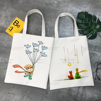 Маленький принц, мультяшная сумка для покупок, холщовые сумки-тоут с изображением лисы и животных из сказки, эко-сумка с принтом, сумки через плечо для покупок Principito