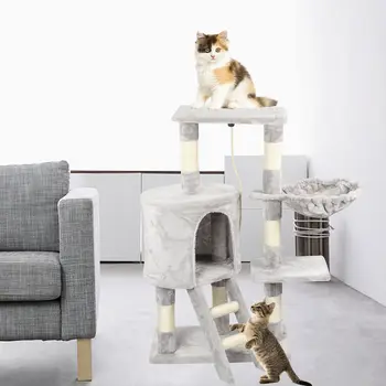 Когтеточка Propulsion Life 95 см, Кошачье дерево с корзиной, Кошачья когтеточка, Кошачья мебель, серое вьющееся дерево