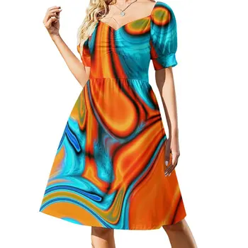яркое современное юго-западное хипстерское бирюзово-оранжевое платье с завитками, платье для выпускного вечера, женская одежда