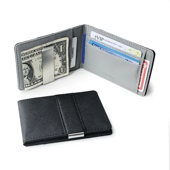 Модный кожаный женский мужской кошелек с двойным держателем, клипса для продажи, Тонкий металлический зажим, кредитная карта, кошелек для наличных денег