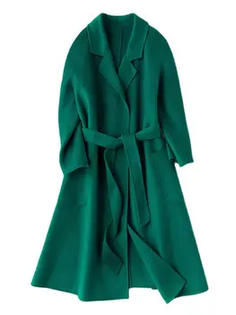 2023 Осень-зима, женское шерстяное пальто 28 цветов, рябь на воде, Двустороннее кашемировое пальто, Удлиненные шерстяные куртки, Пальто со свободным поясом.