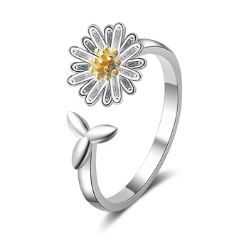 Милые Цветочные кольца Для женщин, ювелирные изделия, Высококачественное Открытое кольцо в форме хризантемы, Регулируемое