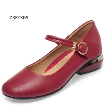 ZXRYXGS 2023/ Новые элегантные модные туфли из натуральной кожи для работы, танцев, банкета, женские туфли на низком каблуке, удобная мягкая подошва, большой размер 43
