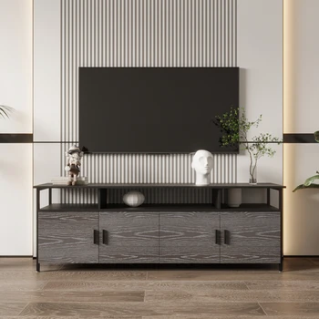 Черный современный простой деревянный ТВ-шкаф, 80-дюймовая подставка для телевизора, открытые стеллажи для многослойного хранения