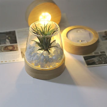 круглый Деревянный светодиодный держатель лампы диаметром 10 см, 3D Настольная ночная лампа AAA, работающая на батарейках, Подставка для художественных украшений из хрусталя и смолы