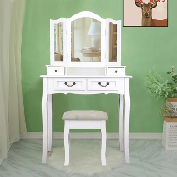 Туалетный столик, стол для макияжа с табуреткой, белый косметический столик с зеркалом для спальни, шкаф для хранения, столик для макияжа